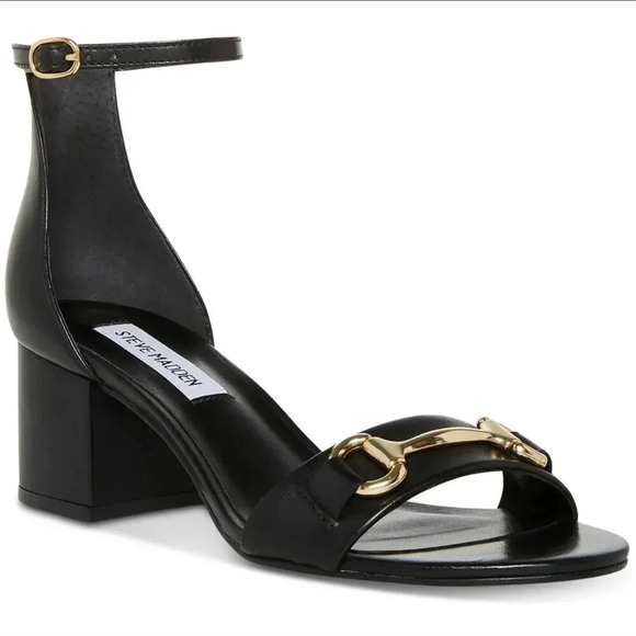 STEVE MADDEN Black Leather Size 11 Irenee Sandal with Bit Detail - Picture 11 of 13